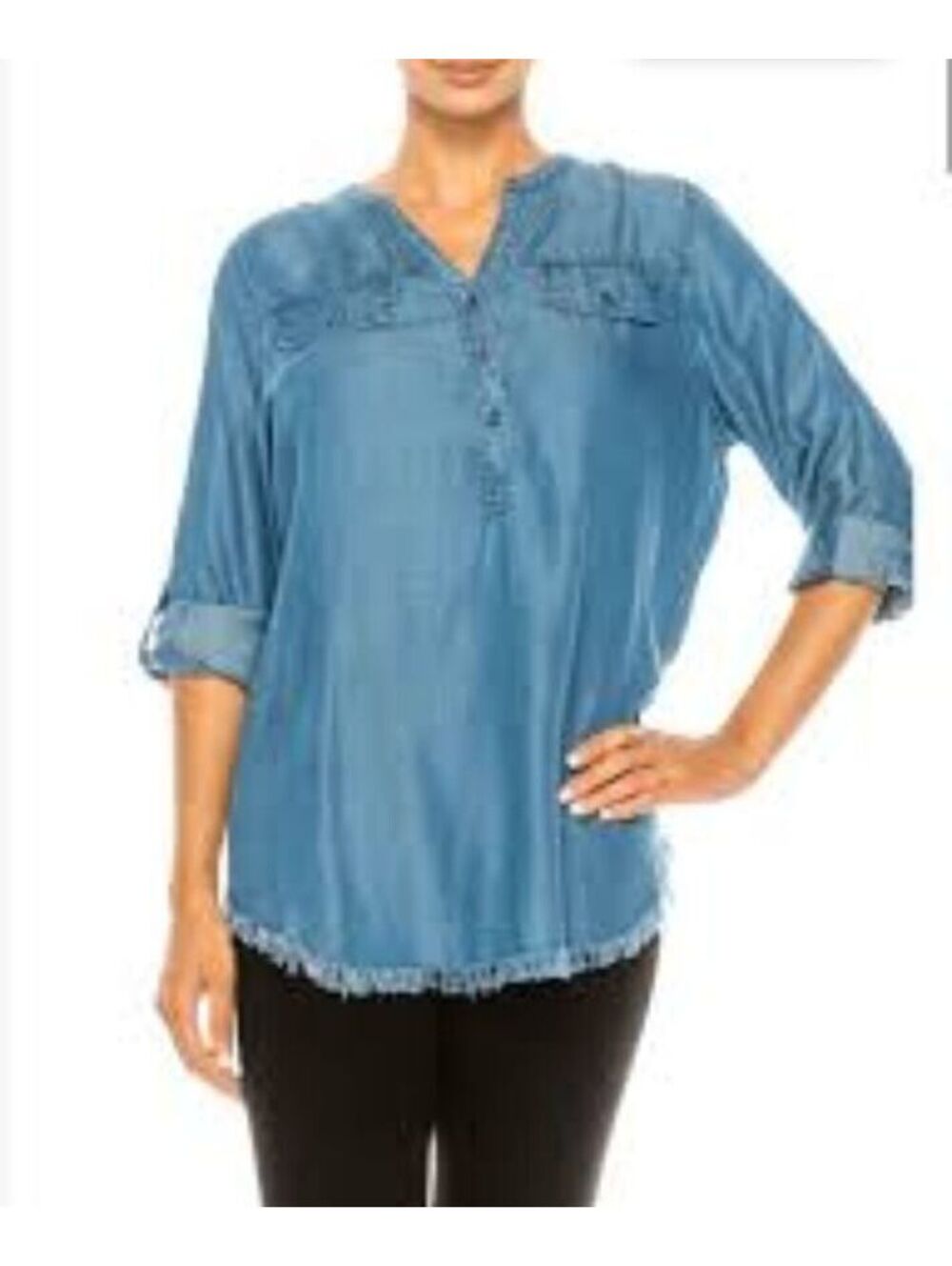 Hester & Orchard Light Wash Tencel Chambray Tunic Top XL